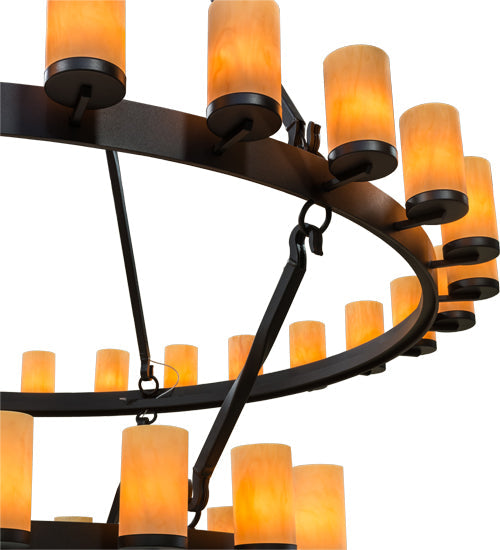 Meyda Lighting Noziroh Ring 84" 46-Light 2-Tier Textured Black Chandelier With Tawnyrock Idalight Shade Glass