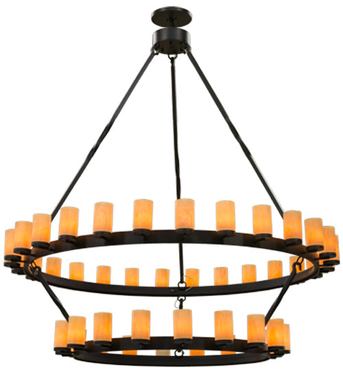 Meyda Lighting Noziroh Ring 84" 46-Light 2-Tier Textured Black Chandelier With Tawnyrock Idalight Shade Glass