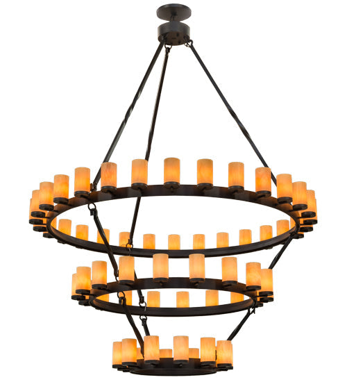 Meyda Lighting Noziroh Ring 84" 60-Light 3-Tier Black Chandelier With Tawnyrock Idalight Shade Glass