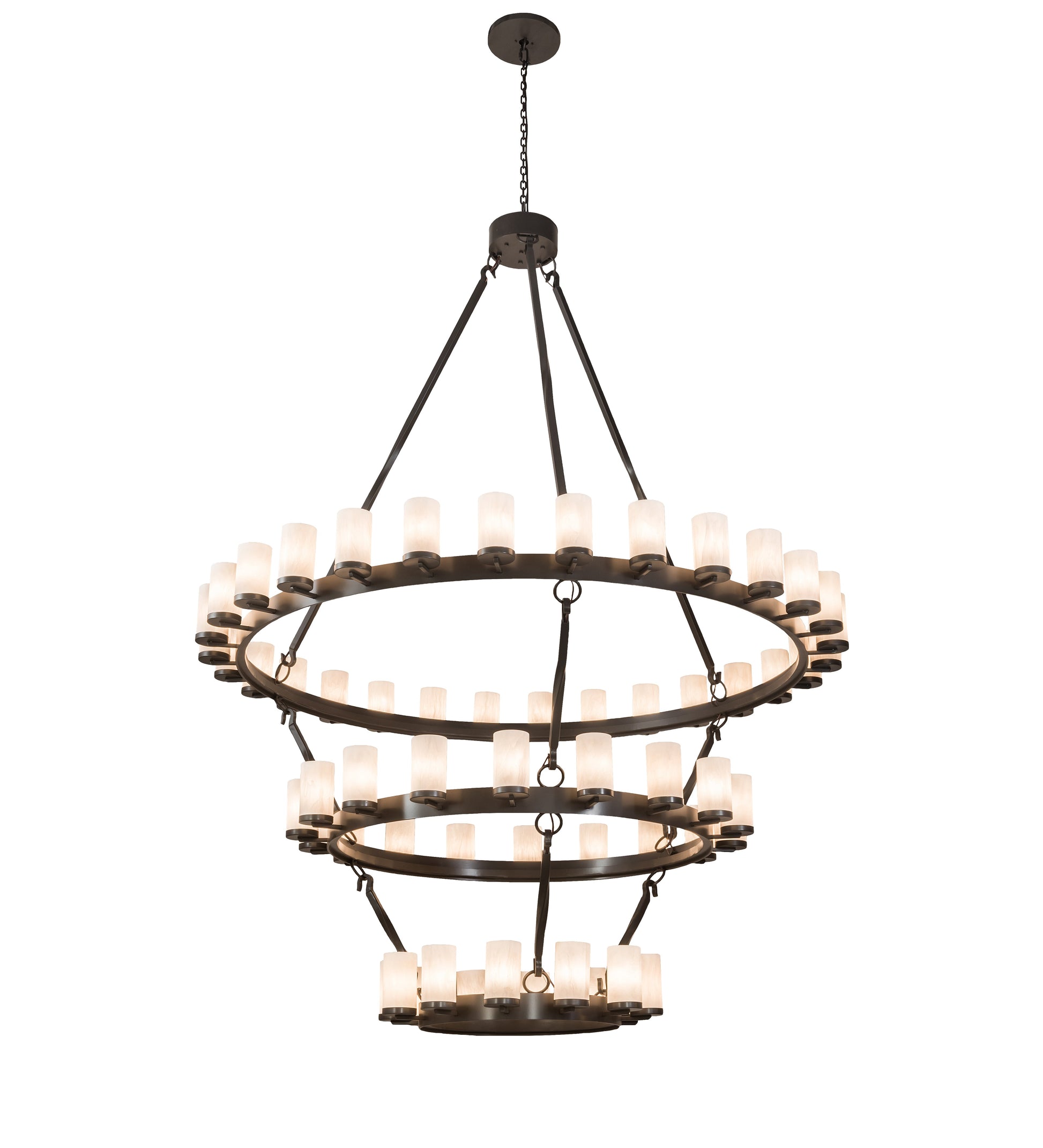 Meyda Lighting Noziroh Ring 84" 60-Light 3-Tier Timeless Bronze Chandelier With Whitestone Idalight Shade