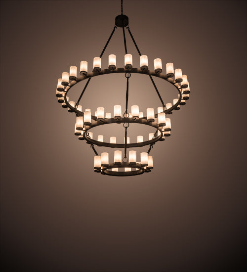Meyda Lighting Noziroh Ring 84" 60-Light 3-Tier Timeless Bronze Chandelier With Whitestone Idalight Shade