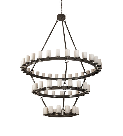 Meyda Lighting Noziroh Ring 84" 60-Light 3-Tier Timeless Bronze Chandelier With Whitestone Idalight Shade