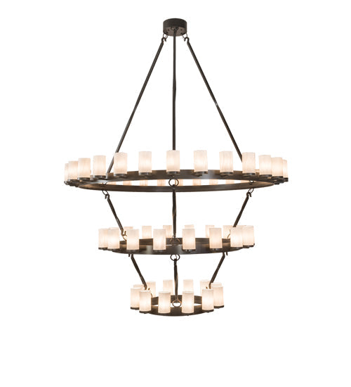 Meyda Lighting Noziroh Ring 84" 60-Light 3-Tier Timeless Bronze Chandelier With Whitestone Idalight Shade