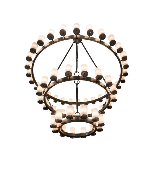Meyda Lighting Noziroh Ring 84" 60-Light 3-Tier Timeless Bronze Chandelier With Whitestone Idalight Shade