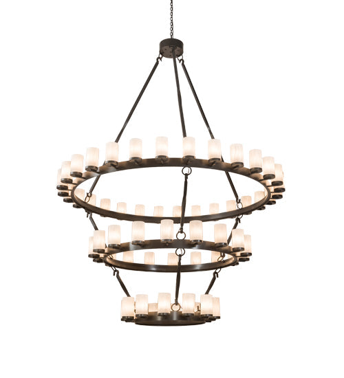 Meyda Lighting Noziroh Ring 84" 60-Light 3-Tier Timeless Bronze Chandelier With Whitestone Idalight Shade