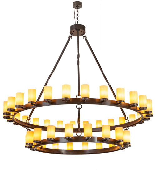 Meyda Lighting Noziroh Ring 85" 46-Light 2-Tier Timeless Bronze Chandelier With Beige Tawnyrock Idalight Shade