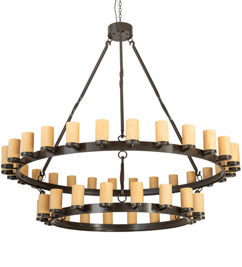 Meyda Lighting Noziroh Ring 85" 46-Light 2-Tier Timeless Bronze Chandelier With Beige Tawnyrock Idalight Shade