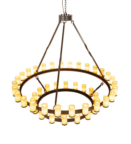 Meyda Lighting Noziroh Ring 85" 46-Light 2-Tier Timeless Bronze Chandelier With Beige Tawnyrock Idalight Shade