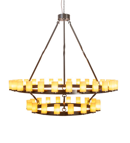 Meyda Lighting Noziroh Ring 85" 46-Light 2-Tier Timeless Bronze Chandelier With Beige Tawnyrock Idalight Shade