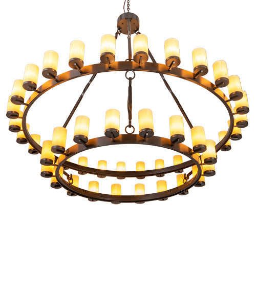 Meyda Lighting Noziroh Ring 85" 46-Light 2-Tier Timeless Bronze Chandelier With Beige Tawnyrock Idalight Shade
