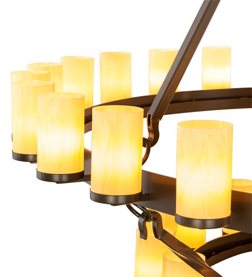 Meyda Lighting Noziroh Ring 85" 46-Light 2-Tier Timeless Bronze Chandelier With Beige Tawnyrock Idalight Shade