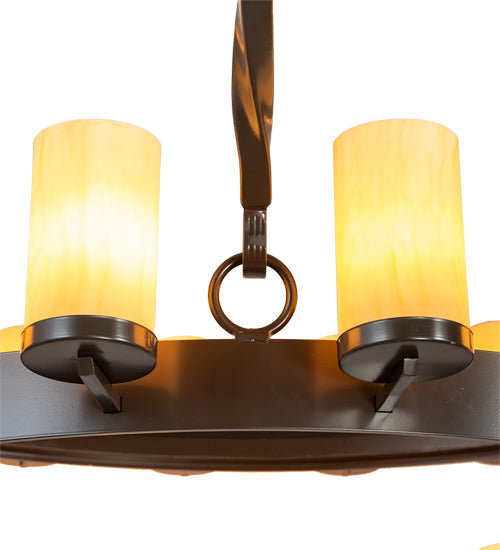 Meyda Lighting Noziroh Ring 85" 46-Light 2-Tier Timeless Bronze Chandelier With Beige Tawnyrock Idalight Shade