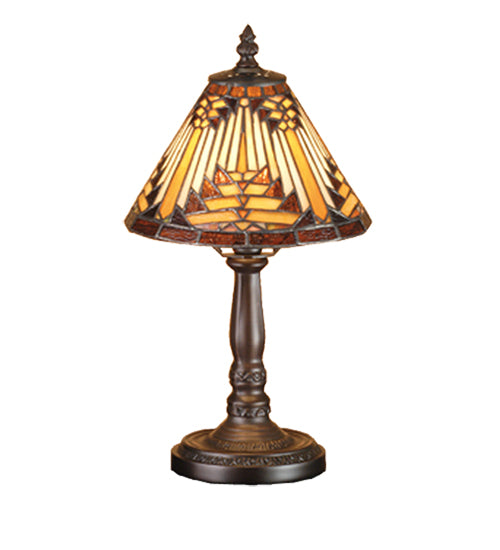 Meyda Lighting Nuevo 14" Mahogany Bronze Mission Mini Table Lamp With Multi-Colored Stained Shade Glass