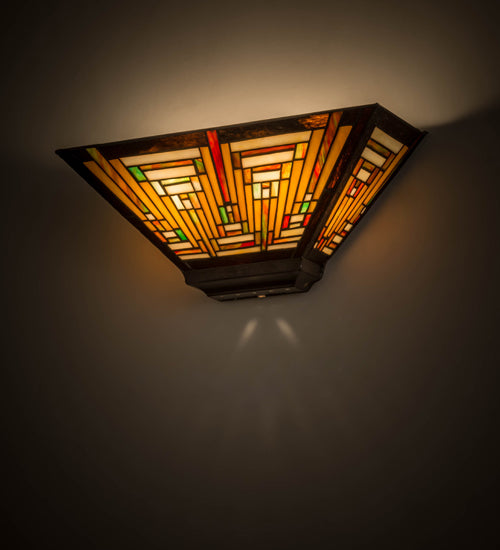Meyda Lighting Nuevo 16" 2-Light Mahogany Bronze Mission Wall Sconce With Multi-Colored Shade Glass