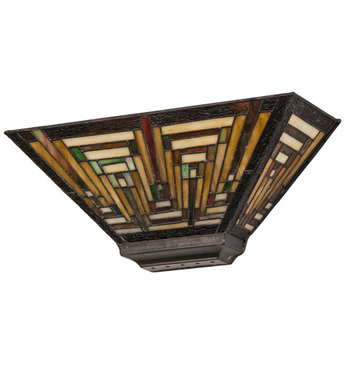 Meyda Lighting Nuevo 16" 2-Light Mahogany Bronze Mission Wall Sconce With Multi-Colored Shade Glass