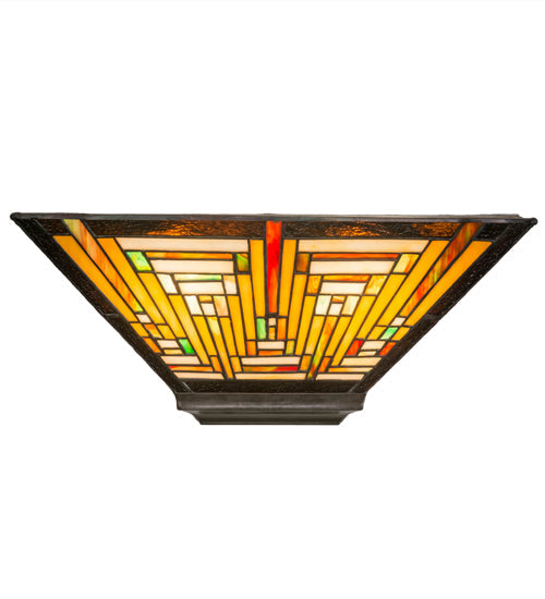 Meyda Lighting Nuevo 16" 2-Light Mahogany Bronze Mission Wall Sconce With Multi-Colored Shade Glass