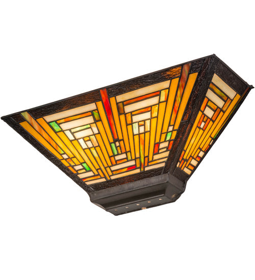 Meyda Lighting Nuevo 16" 2-Light Mahogany Bronze Mission Wall Sconce With Multi-Colored Shade Glass