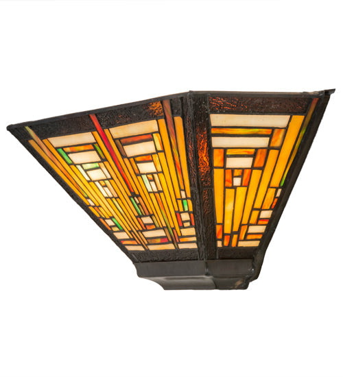 Meyda Lighting Nuevo 16" 2-Light Mahogany Bronze Mission Wall Sconce With Multi-Colored Shade Glass