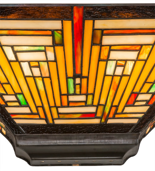 Meyda Lighting Nuevo 16" 2-Light Mahogany Bronze Mission Wall Sconce With Multi-Colored Shade Glass