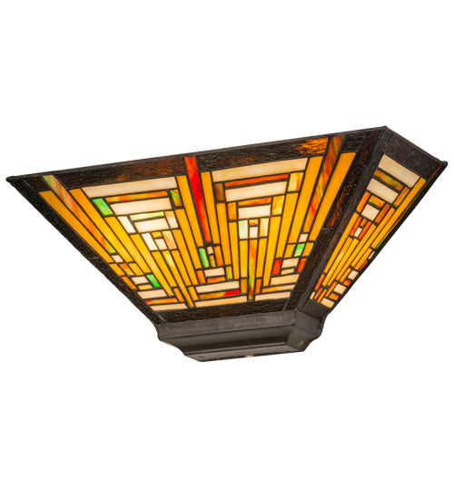Meyda Lighting Nuevo 16" 2-Light Mahogany Bronze Mission Wall Sconce With Multi-Colored Shade Glass