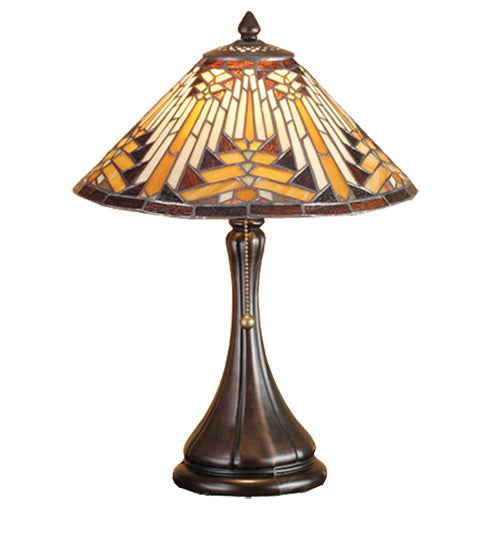 Meyda Lighting Nuevo 18" Mahogany Bronze Mission Accent Table Lamp With Multi-Colored Stained Shade Glass