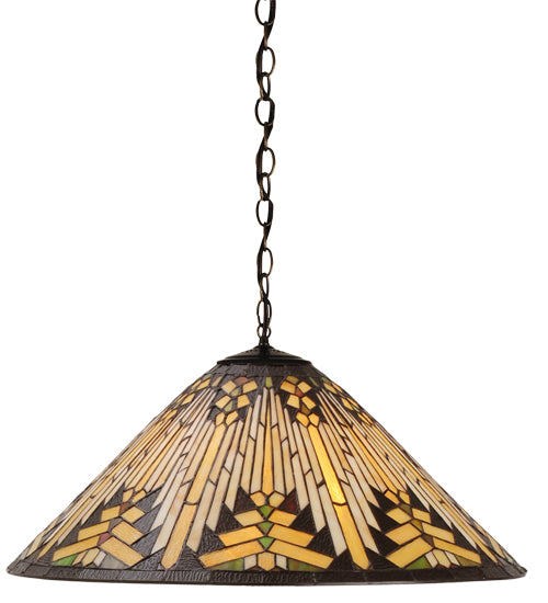 Meyda Lighting Nuevo 22" 3-Light Mahogany Bronze Mission Pendant Light With Multi-Colored Shade Glass