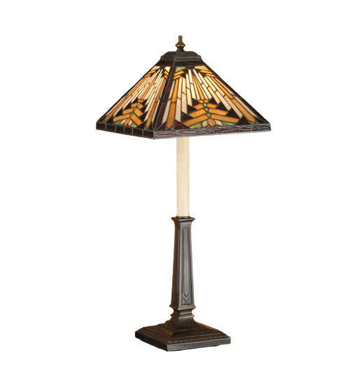 Meyda Lighting Nuevo 25" Mahogany Bronze Mission Buffet Table Lamp With Multi-Colored Shade Glass