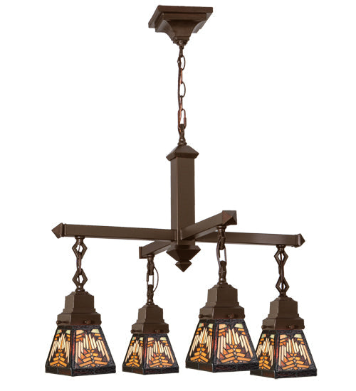 Meyda Lighting Nuevo 26" 4-Light Mahogany Bronze Mission Chandelier With Multi-Colored Shade Glass