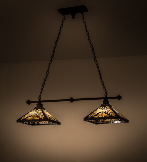 Meyda Lighting Nuevo 44" 2-Light Mahogany Bronze Island Pendant Light With Multi-Colored Shade Glass