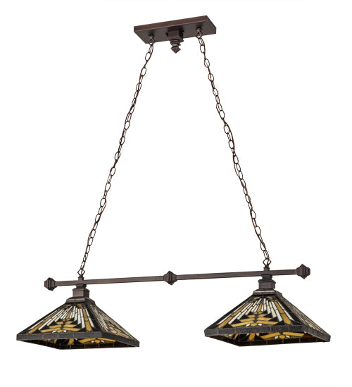 Meyda Lighting Nuevo 44" 2-Light Mahogany Bronze Island Pendant Light With Multi-Colored Shade Glass