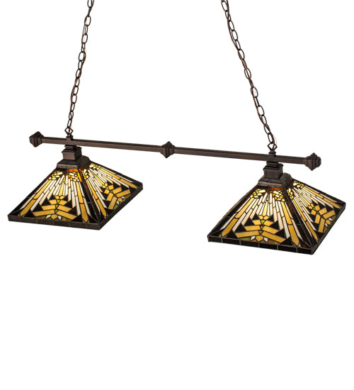 Meyda Lighting Nuevo 44" 2-Light Mahogany Bronze Island Pendant Light With Multi-Colored Shade Glass