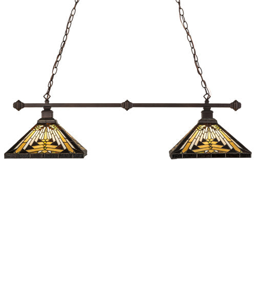 Meyda Lighting Nuevo 44" 2-Light Mahogany Bronze Island Pendant Light With Multi-Colored Shade Glass