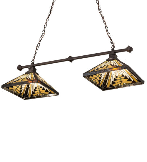 Meyda Lighting Nuevo 44" 2-Light Mahogany Bronze Island Pendant Light With Multi-Colored Shade Glass