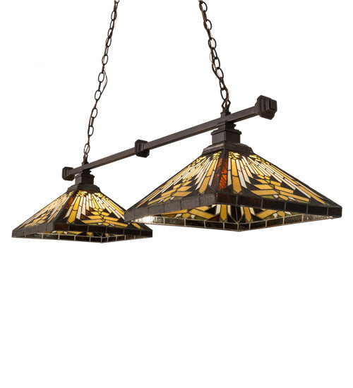 Meyda Lighting Nuevo 44" 2-Light Mahogany Bronze Island Pendant Light With Multi-Colored Shade Glass