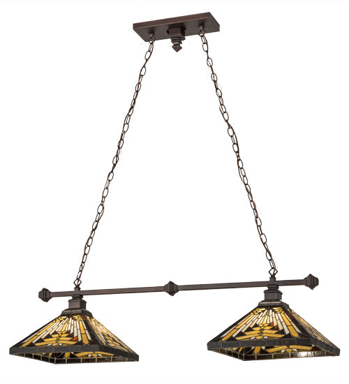 Meyda Lighting Nuevo 44" 2-Light Mahogany Bronze Island Pendant Light With Multi-Colored Shade Glass