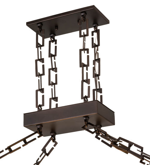 Meyda Lighting Nuevo 48" 9-Light Mahogany Bronze Mission Island Inverted Pendant Light With Amber & Brown Shade Glass