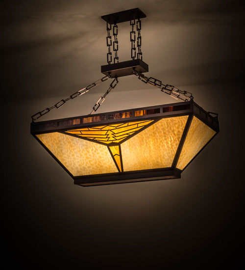 Meyda Lighting Nuevo 48" 9-Light Mahogany Bronze Mission Island Inverted Pendant Light With Amber & Brown Shade Glass