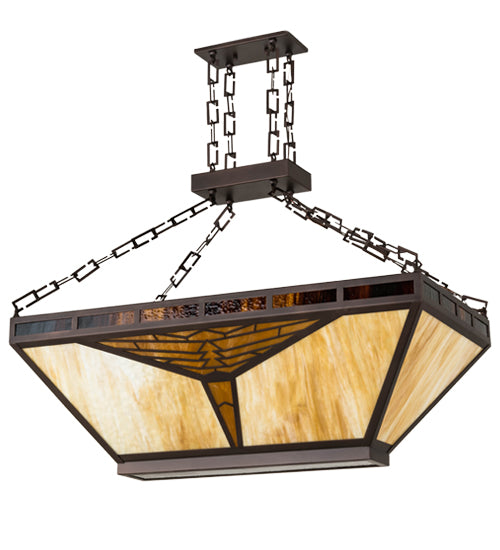 Meyda Lighting Nuevo 48" 9-Light Mahogany Bronze Mission Island Inverted Pendant Light With Amber & Brown Shade Glass