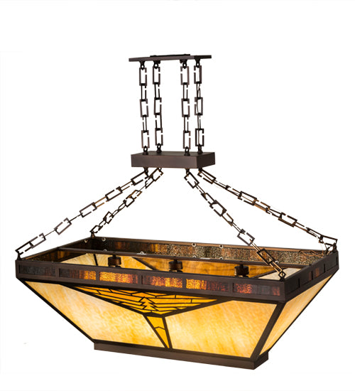 Meyda Lighting Nuevo 48" 9-Light Mahogany Bronze Mission Island Inverted Pendant Light With Amber & Brown Shade Glass