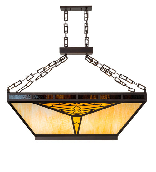 Meyda Lighting Nuevo 48" 9-Light Mahogany Bronze Mission Island Inverted Pendant Light With Amber & Brown Shade Glass