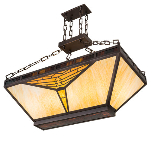 Meyda Lighting Nuevo 48" 9-Light Mahogany Bronze Mission Island Inverted Pendant Light With Amber & Brown Shade Glass