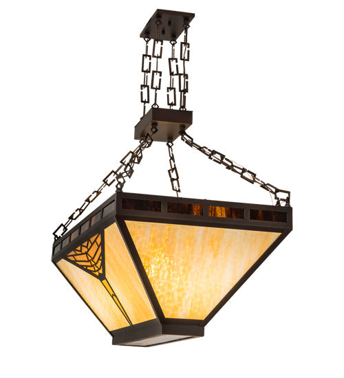 Meyda Lighting Nuevo 48" 9-Light Mahogany Bronze Mission Island Inverted Pendant Light With Amber & Brown Shade Glass