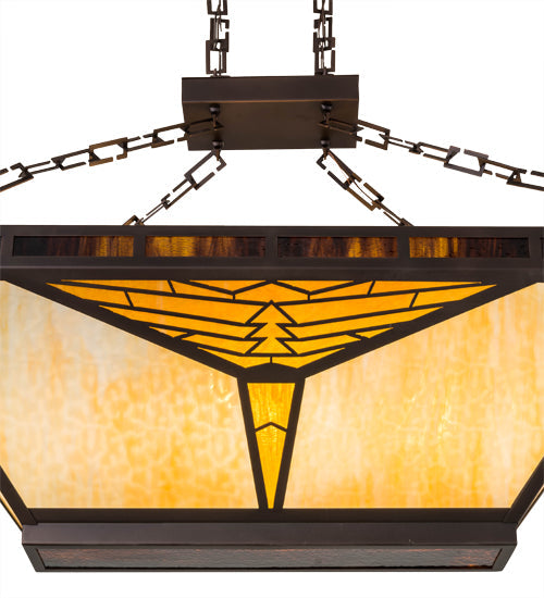 Meyda Lighting Nuevo 48" 9-Light Mahogany Bronze Mission Island Inverted Pendant Light With Amber & Brown Shade Glass