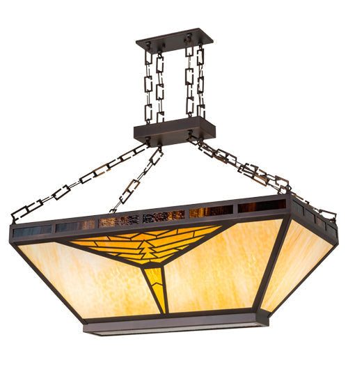 Meyda Lighting Nuevo 48" 9-Light Mahogany Bronze Mission Island Inverted Pendant Light With Amber & Brown Shade Glass