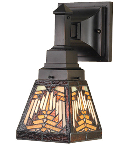 Meyda Lighting Nuevo 5" Mahogany Bronze Mission Wall Sconce With Multi-Colored Stained Shade Glass