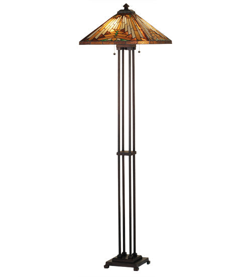 Meyda Lighting Nuevo 63" 2-Light Mahogany Bronze Mission Floor Lamp With Multi-Colored Shade Glass