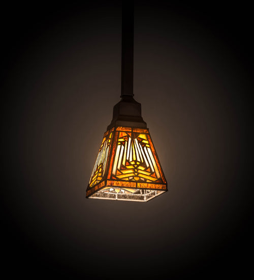Meyda Lighting Nuevo 7" Mahogany Bronze Mission Mini Pendant Light With Brown & Beige Shade Glass