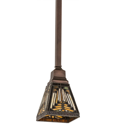 Meyda Lighting Nuevo 7" Mahogany Bronze Mission Mini Pendant Light With Brown & Beige Shade Glass