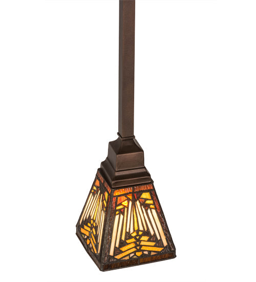 Meyda Lighting Nuevo 7" Mahogany Bronze Mission Mini Pendant Light With Brown & Beige Shade Glass