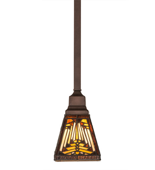 Meyda Lighting Nuevo 7" Mahogany Bronze Mission Mini Pendant Light With Brown & Beige Shade Glass
